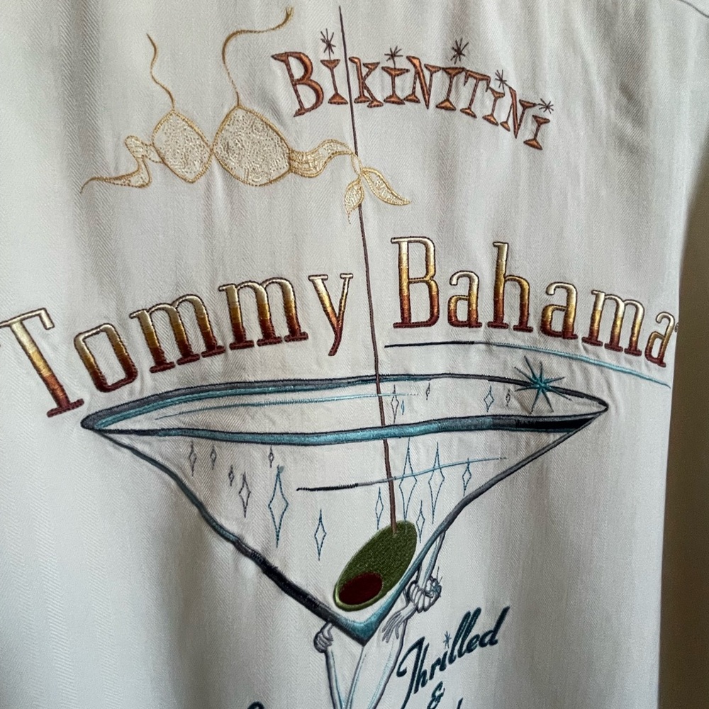 Tommy Bahama 100% Silk , Off White Embroidered Cocktail Shirt Size Large.